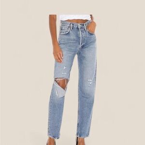 Agolde Light Blue Distressed Straight Leg Jeans
